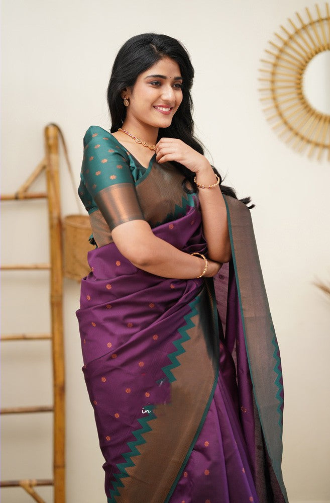 Elision Purple Soft Silk Saree with Fugacious Blouse Piece