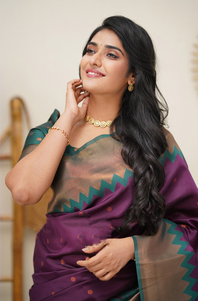 Elision Purple Soft Silk Saree with Fugacious Blouse Piece