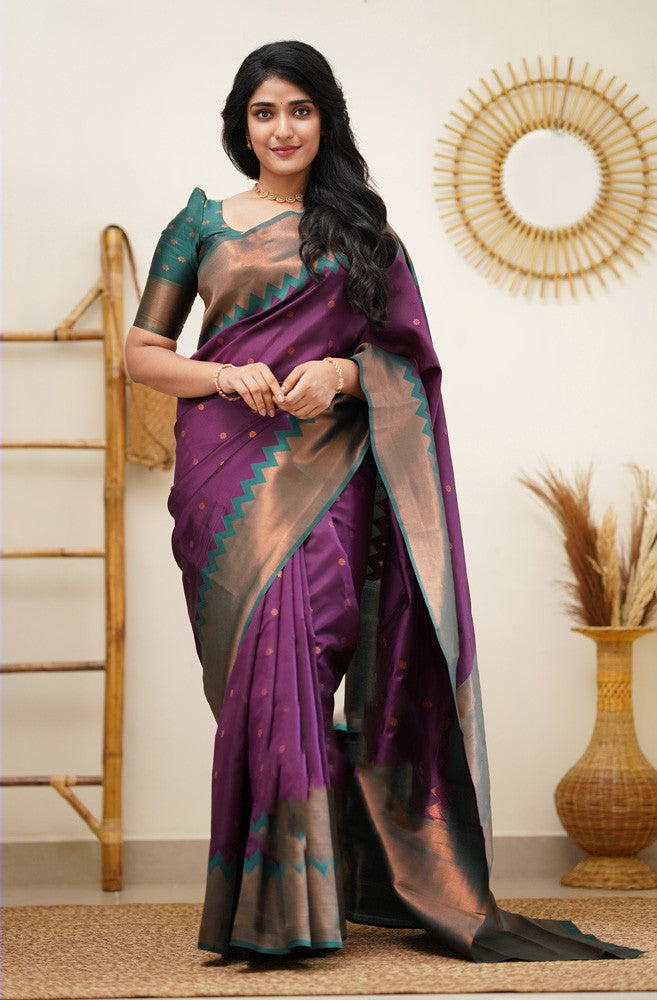 Elision Purple Soft Silk Saree with Fugacious Blouse Piece