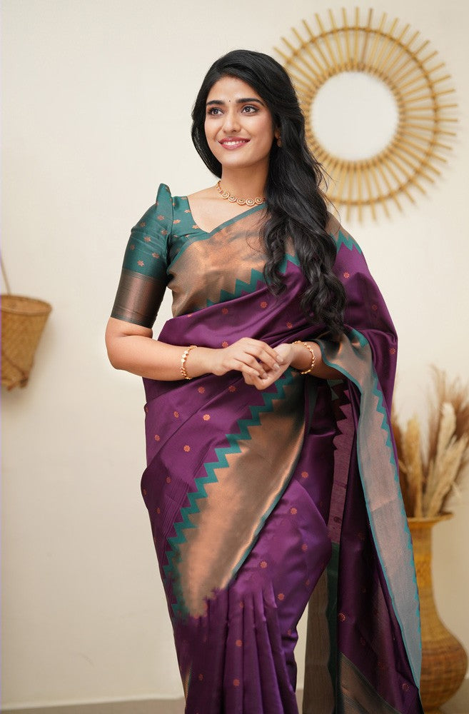 Elision Purple Soft Silk Saree with Fugacious Blouse Piece