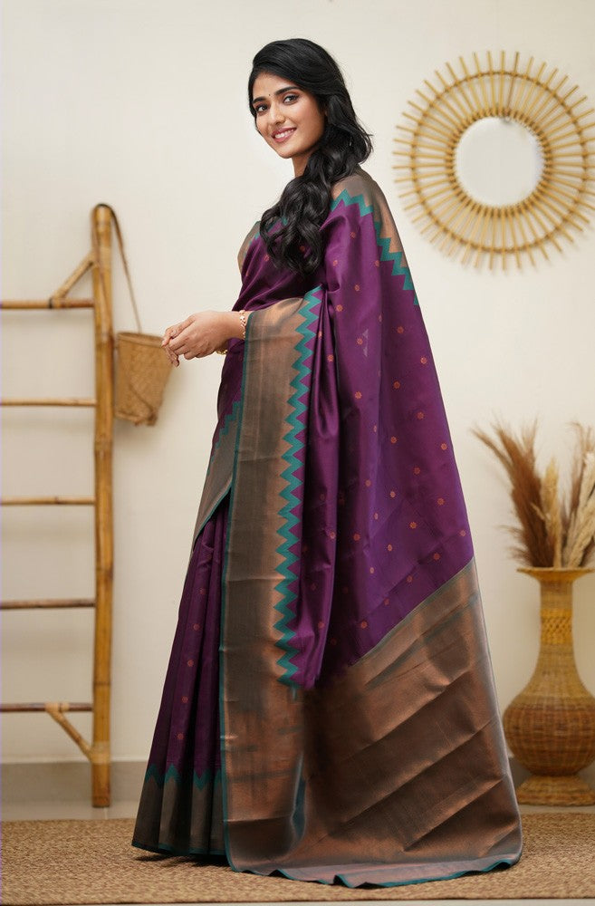 Elision Purple Soft Silk Saree with Fugacious Blouse Piece