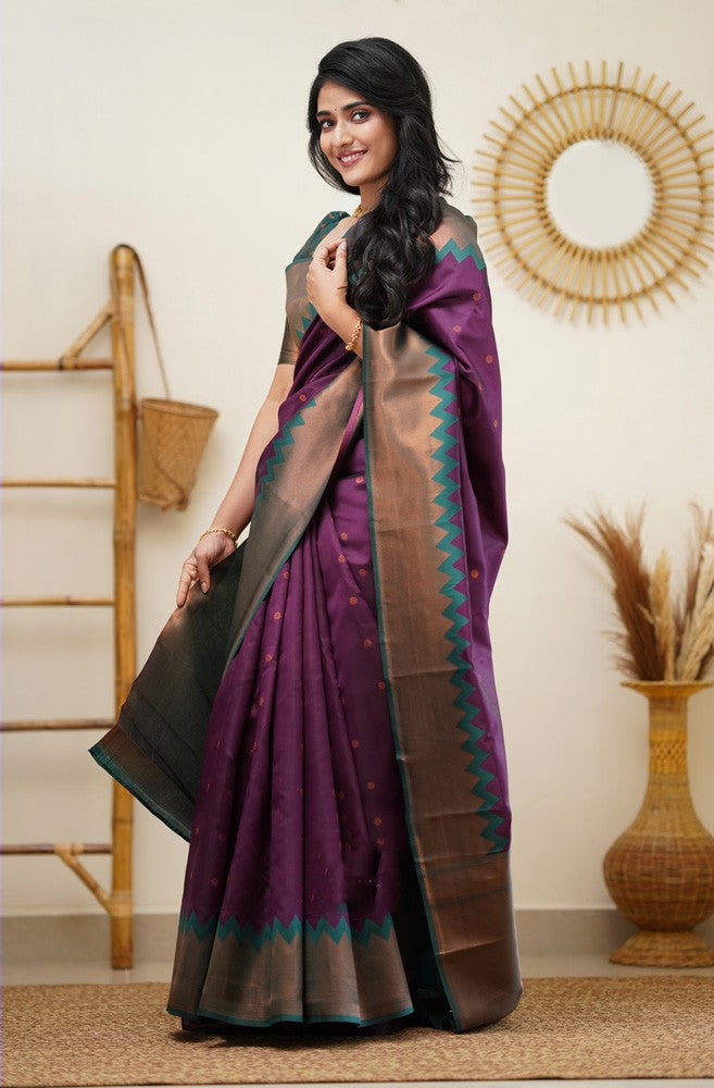 Elision Purple Soft Silk Saree with Fugacious Blouse Piece