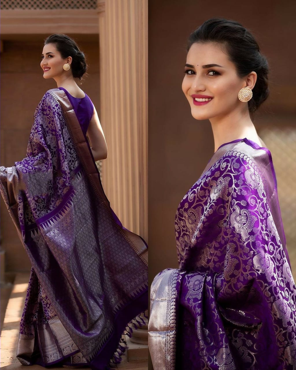 Elegant Purple Soft Banarasi Silk Saree With Supernal Blouse Piece