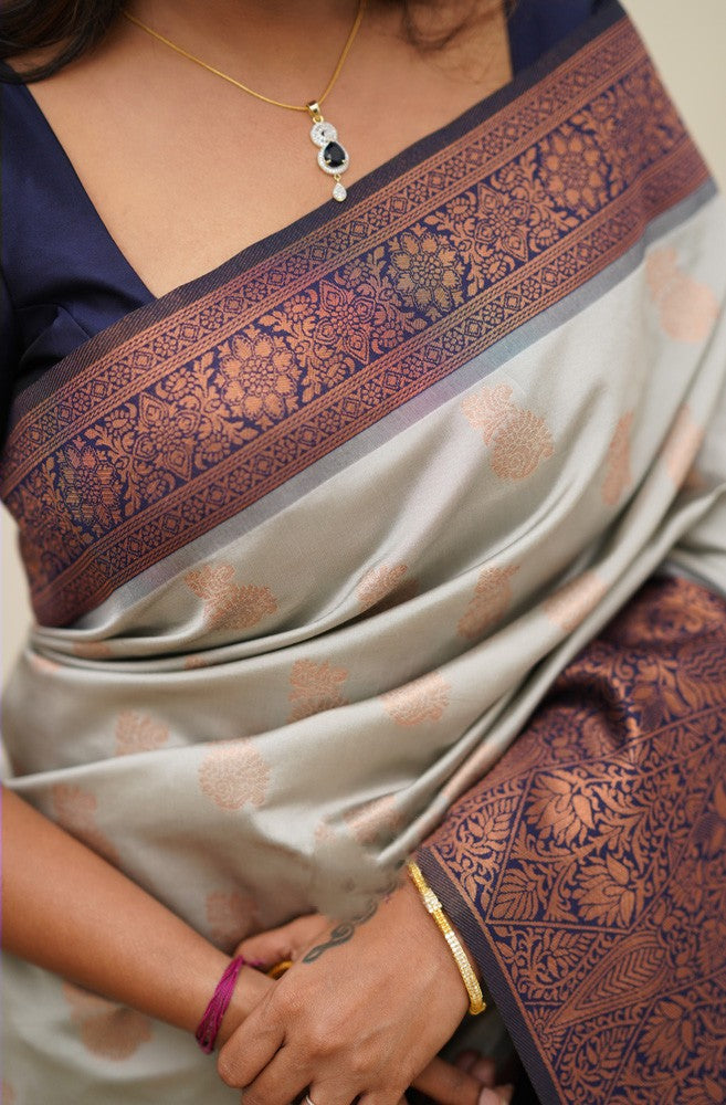 Denouement Beige Soft Banarasi Silk Saree With Delectable Blouse Piece