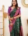 Devastating Green Soft Banarasi Silk Saree With Imaginative Blouse Piece