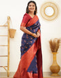 Woebegone Navy Blue Soft Banarasi Silk Saree With Confounding Blouse Piece