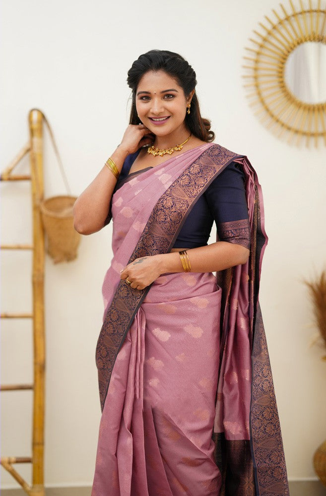 Vestigial Pink Soft Banarasi Silk Saree With Vestigial Blouse Piece