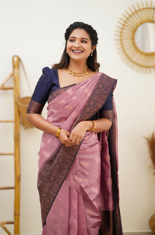 Vestigial Pink Soft Banarasi Silk Saree With Vestigial Blouse Piece