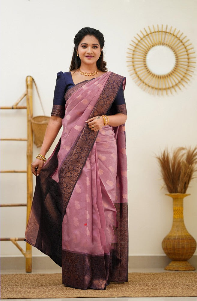 Vestigial Pink Soft Banarasi Silk Saree With Vestigial Blouse Piece