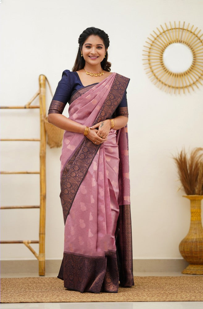 Vestigial Pink Soft Banarasi Silk Saree With Vestigial Blouse Piece