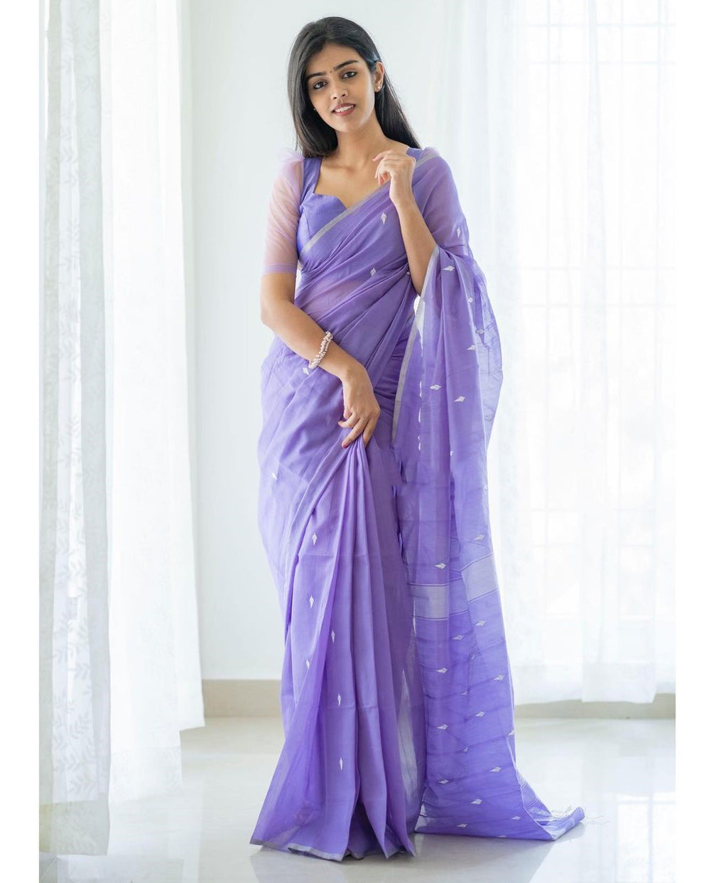 Dusk Lavender Maheshawari Cotton Silk Saree