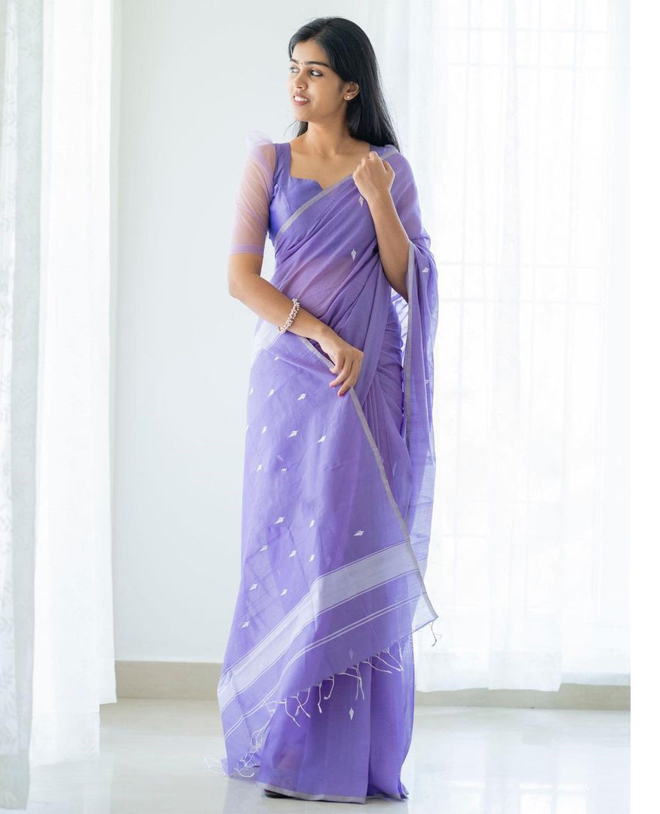 Dusk Lavender Maheshawari Cotton Silk Saree