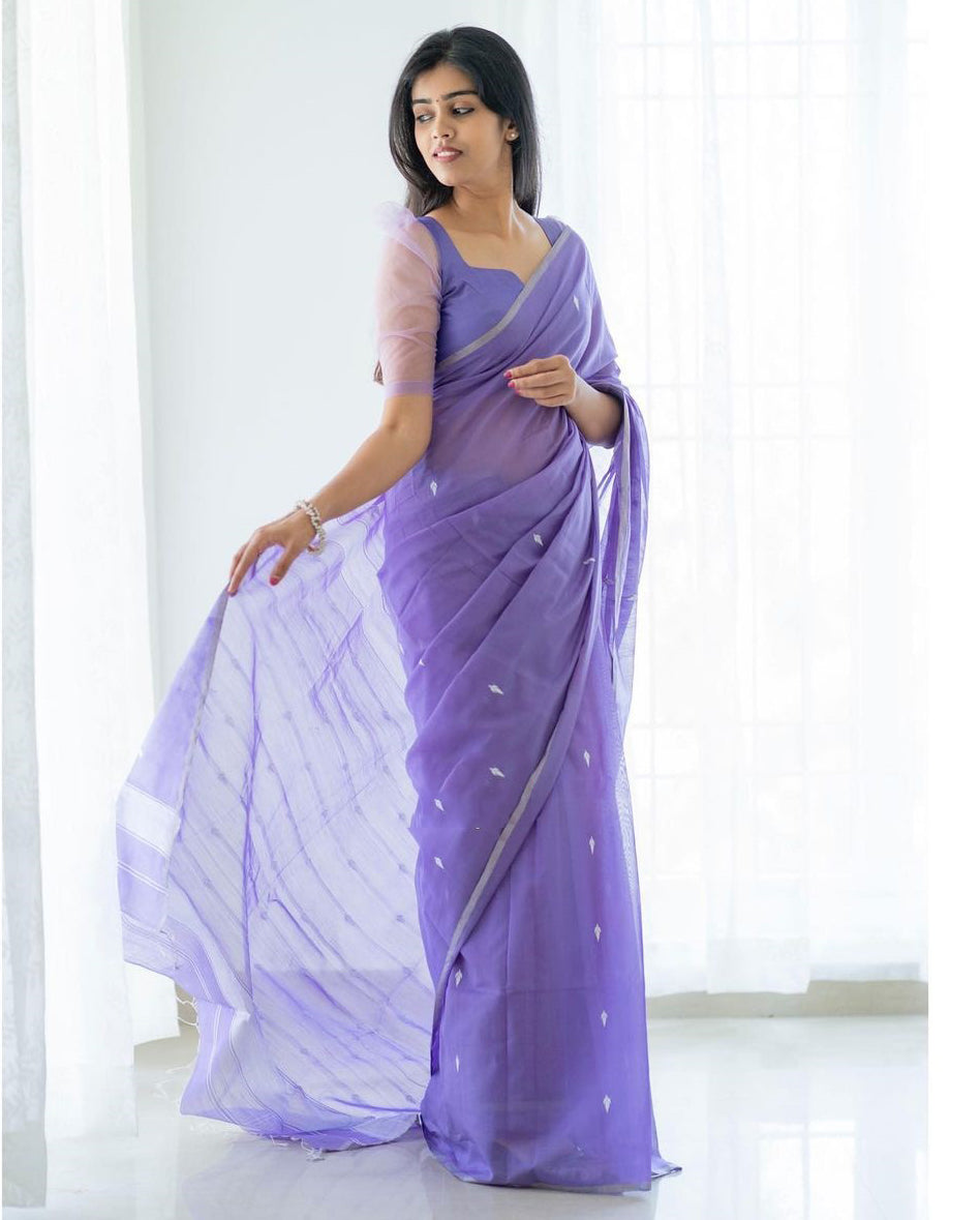 Dusk Lavender Maheshawari Cotton Silk Saree