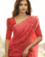 Pale Red Maheshawari Cotton Silk Saree