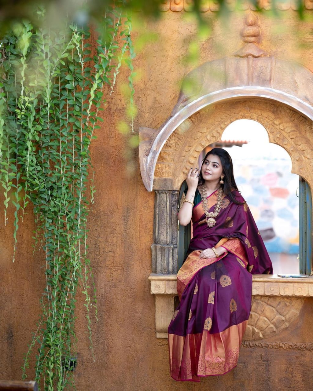 Dissemble Wine Soft Banarasi Silk Saree With Adorable Blouse Piece