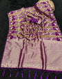 Ethnic Purple Banarasi Tissue Silk Saree With Blooming Blouse Piece