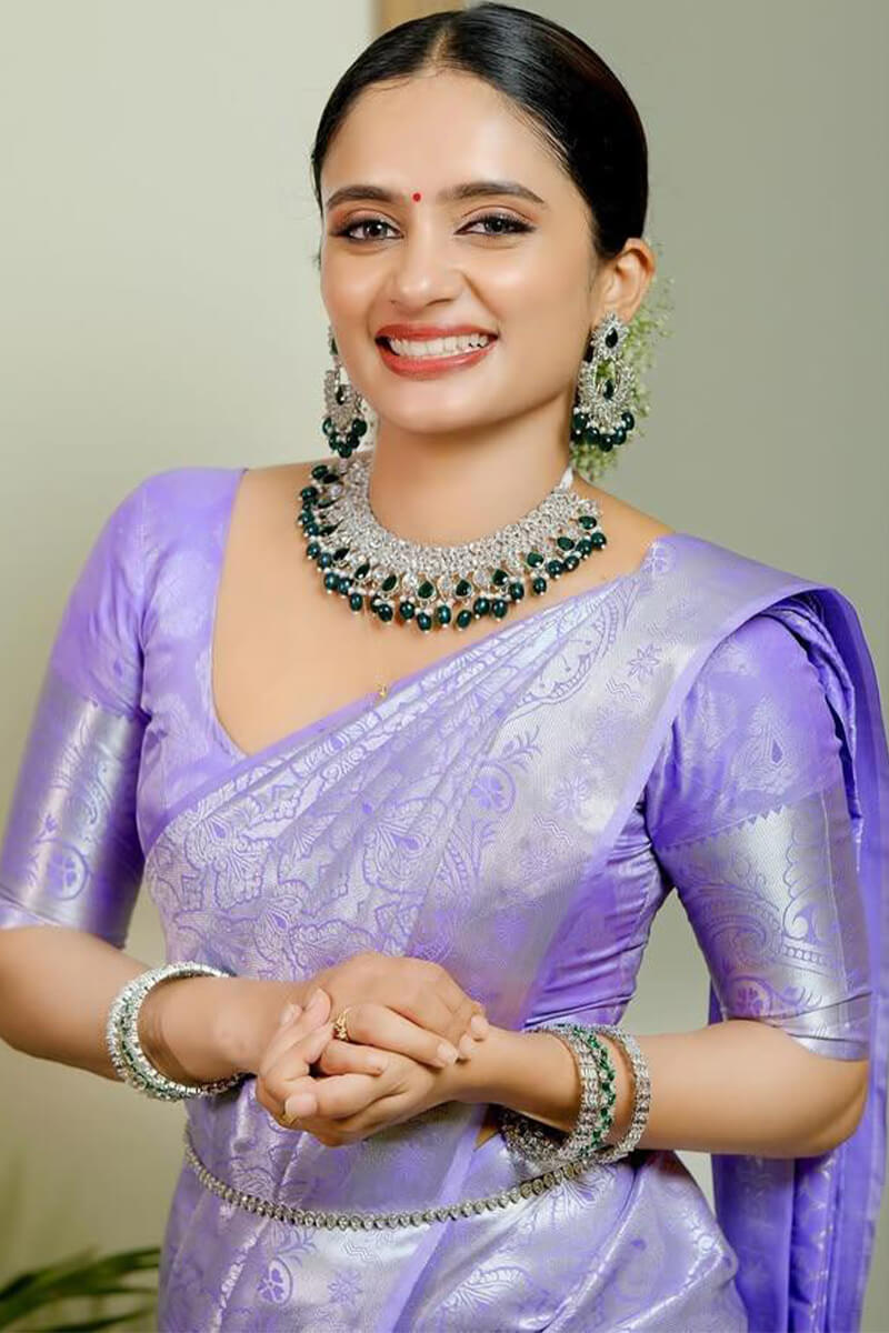 Demanding Lavender Soft Silk Saree With Ethnic Blouse Piece