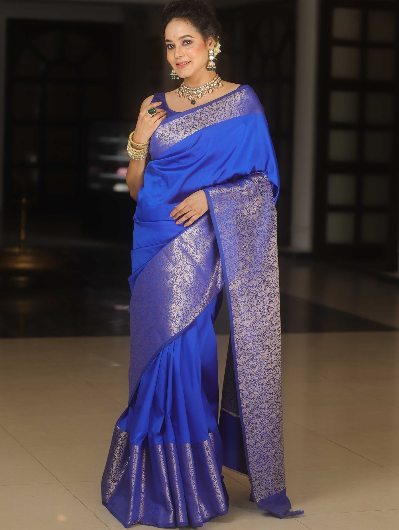 Grandiose Royal Blue Soft Silk Saree With Whimsical Blouse Piece