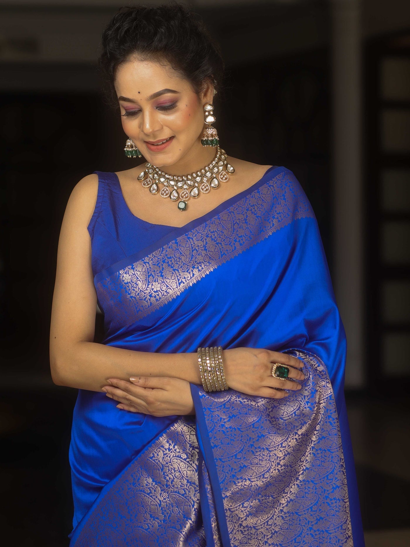 Grandiose Royal Blue Soft Silk Saree With Whimsical Blouse Piece