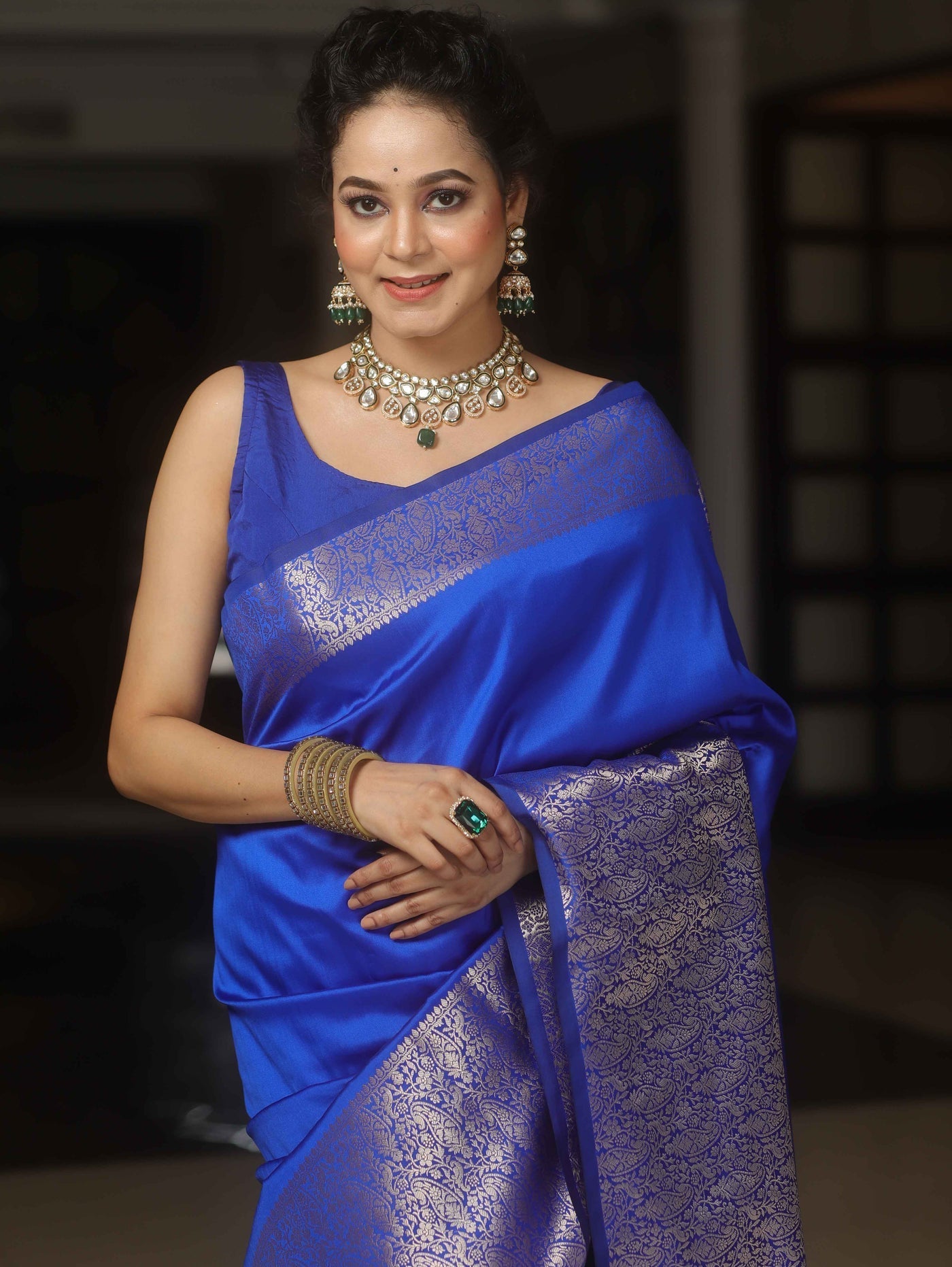 Grandiose Royal Blue Soft Silk Saree With Whimsical Blouse Piece