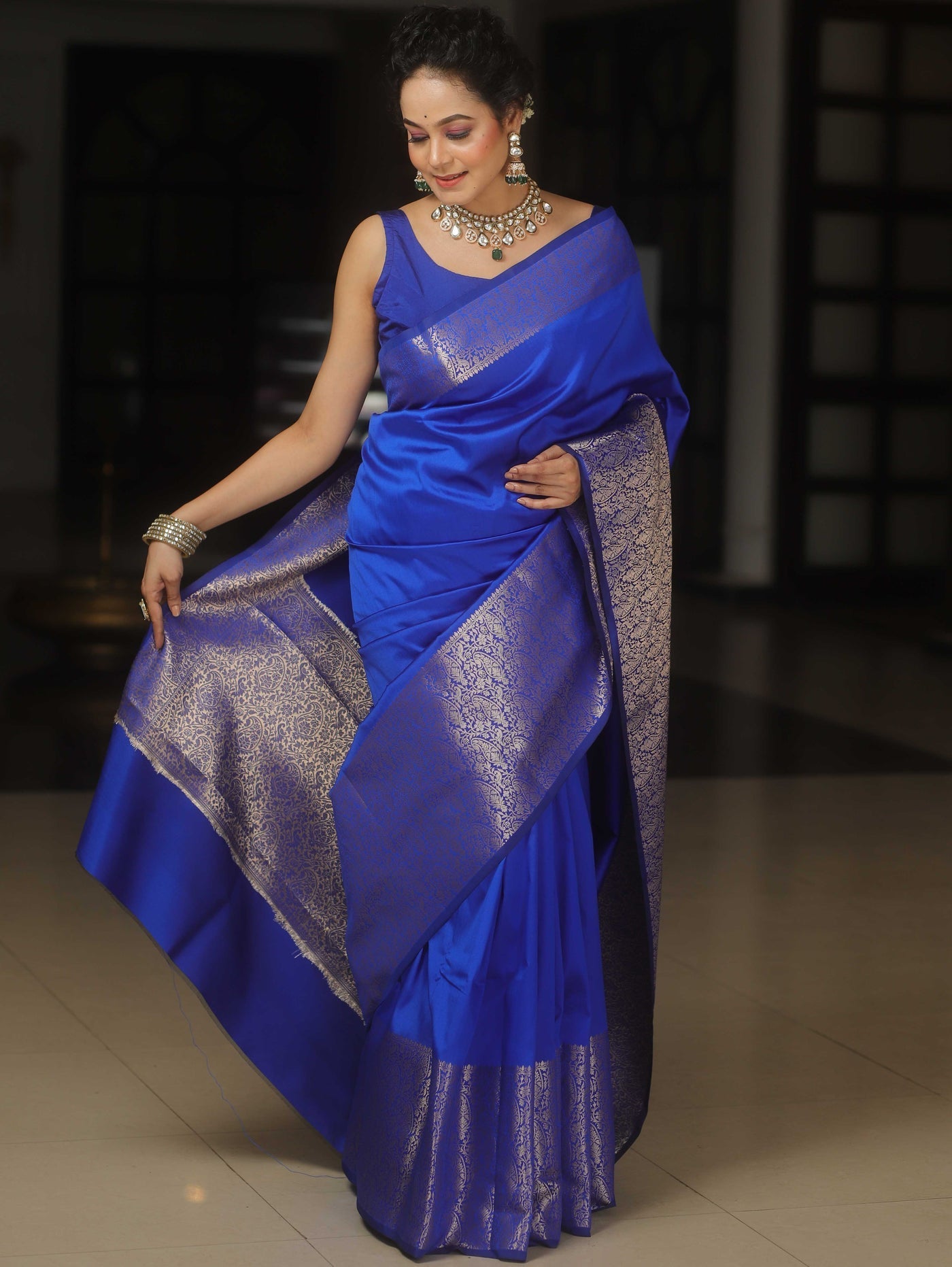 Grandiose Royal Blue Soft Silk Saree With Whimsical Blouse Piece