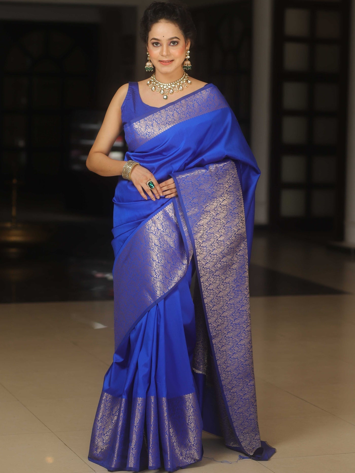 Grandiose Royal Blue Soft Silk Saree With Whimsical Blouse Piece