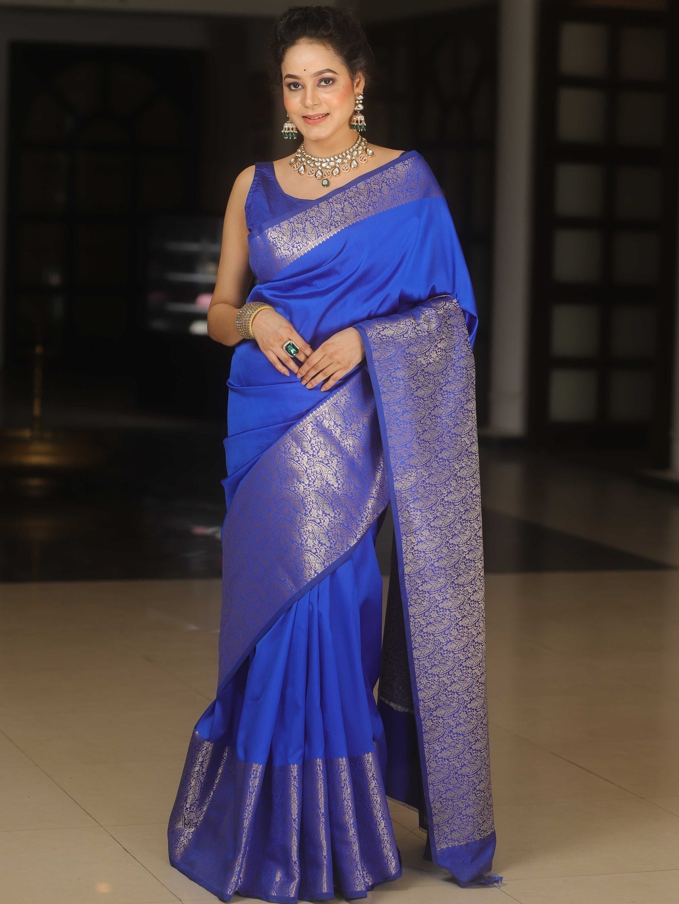 Grandiose Royal Blue Soft Silk Saree With Whimsical Blouse Piece