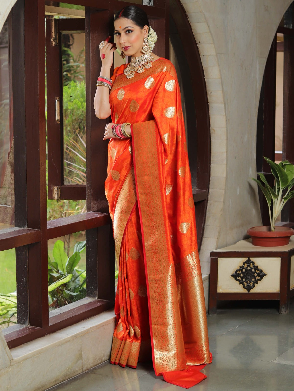 Enamoring Orange Soft Silk Saree With Vibrant Blouse Piece