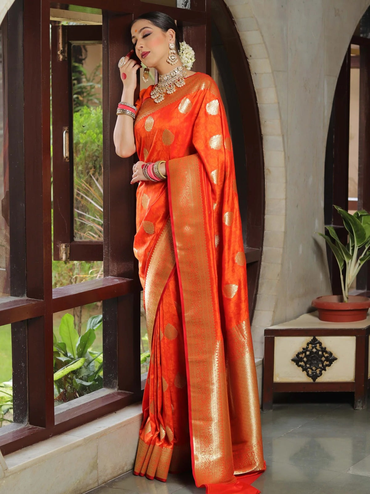 Enamoring Orange Soft Silk Saree With Vibrant Blouse Piece