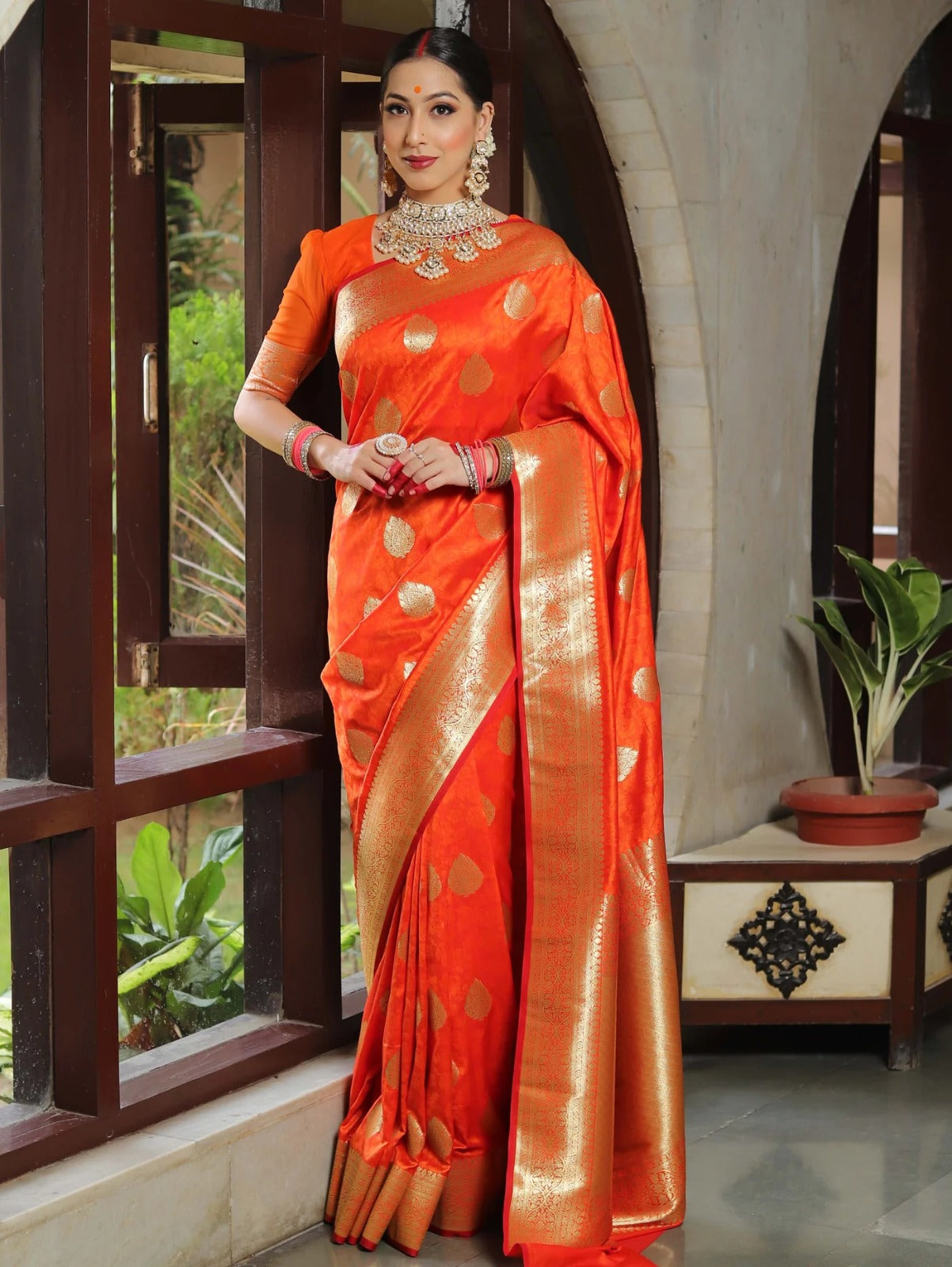 Enamoring Orange Soft Silk Saree With Vibrant Blouse Piece