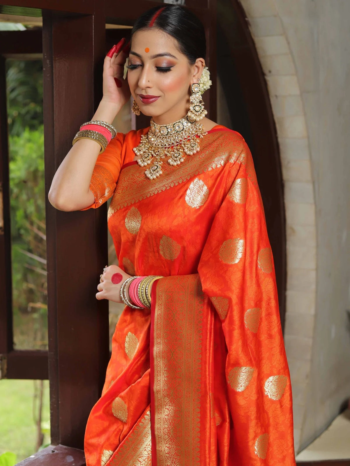 Enamoring Orange Soft Silk Saree With Vibrant Blouse Piece