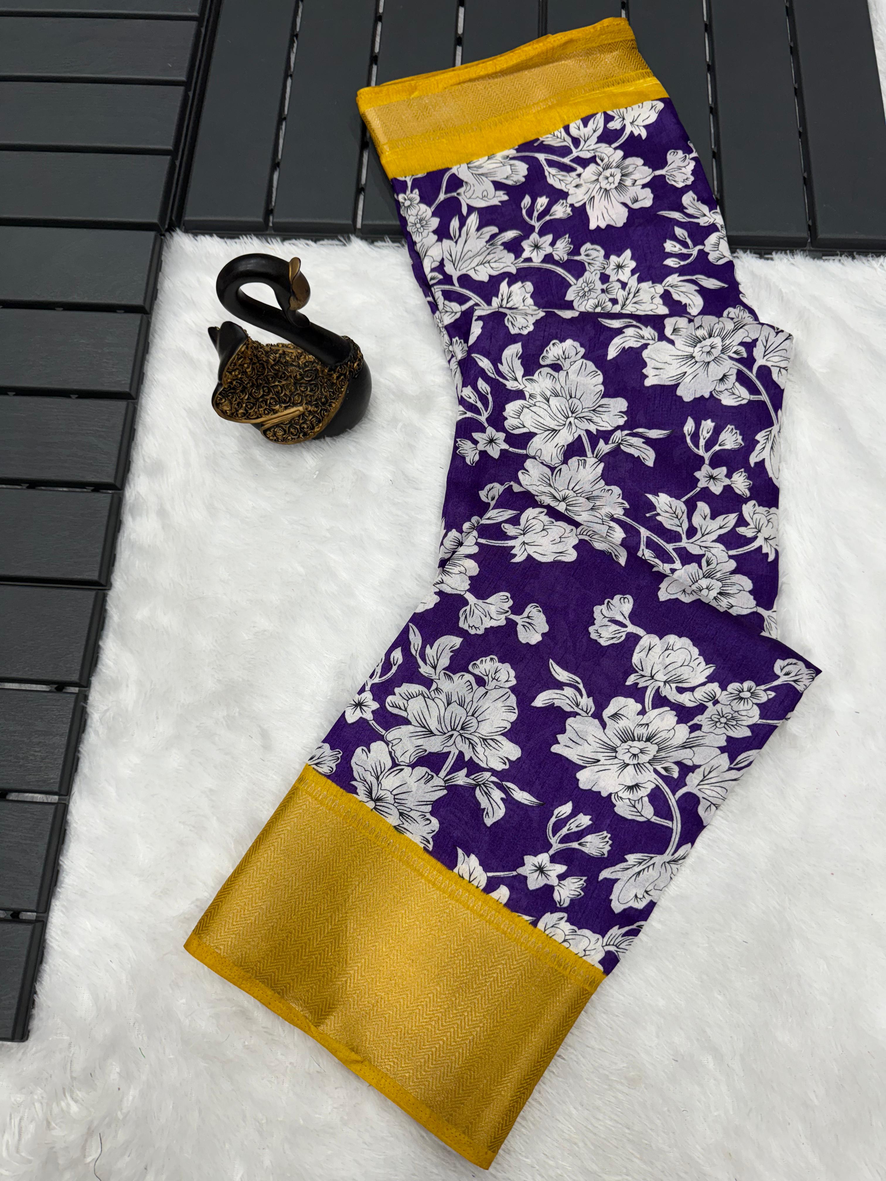 Exemplary Royal Blue Digital Printed Dola Silk Saree With Opulent Blouse Piece