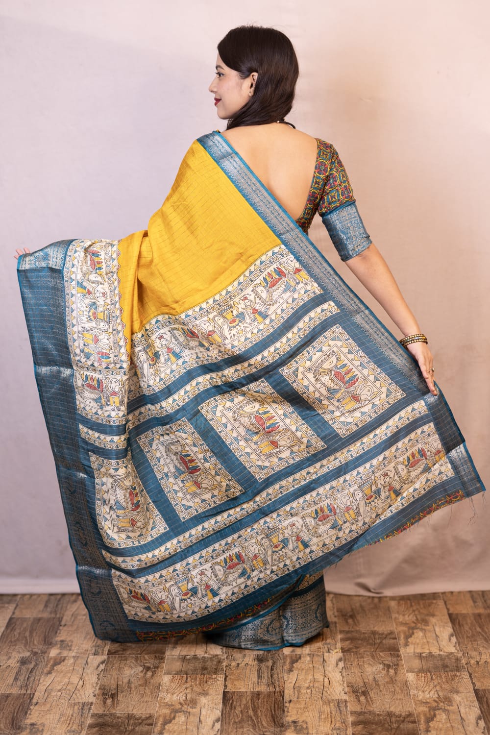 Attractive Mustard Digital Printed Dola Silk Saree With Flaunt Blouse Piece