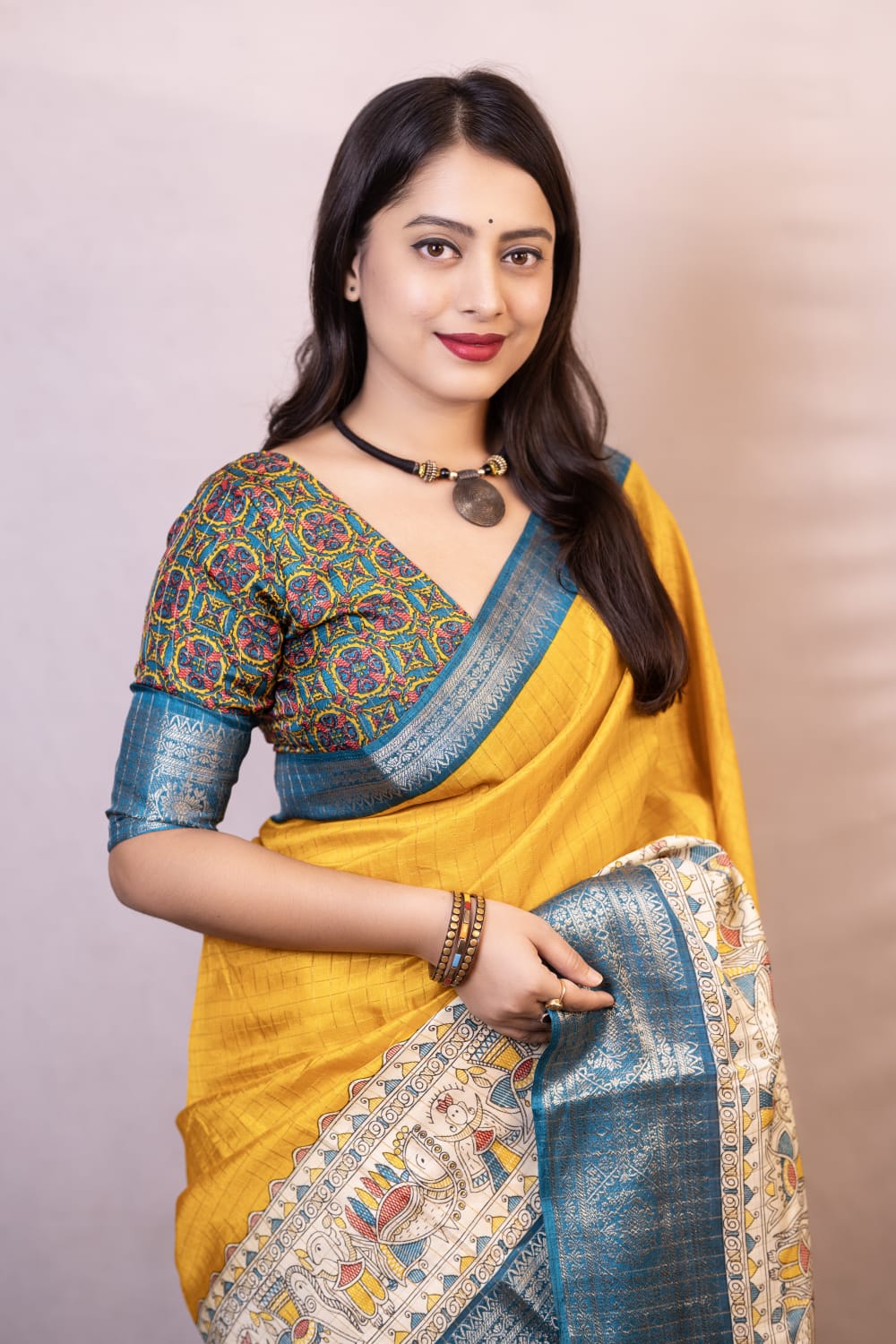 Attractive Mustard Digital Printed Dola Silk Saree With Flaunt Blouse Piece