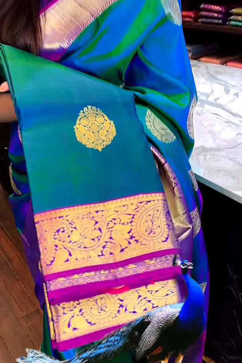 Flaunt Blue Soft Silk Saree With Sensational Blouse Piece