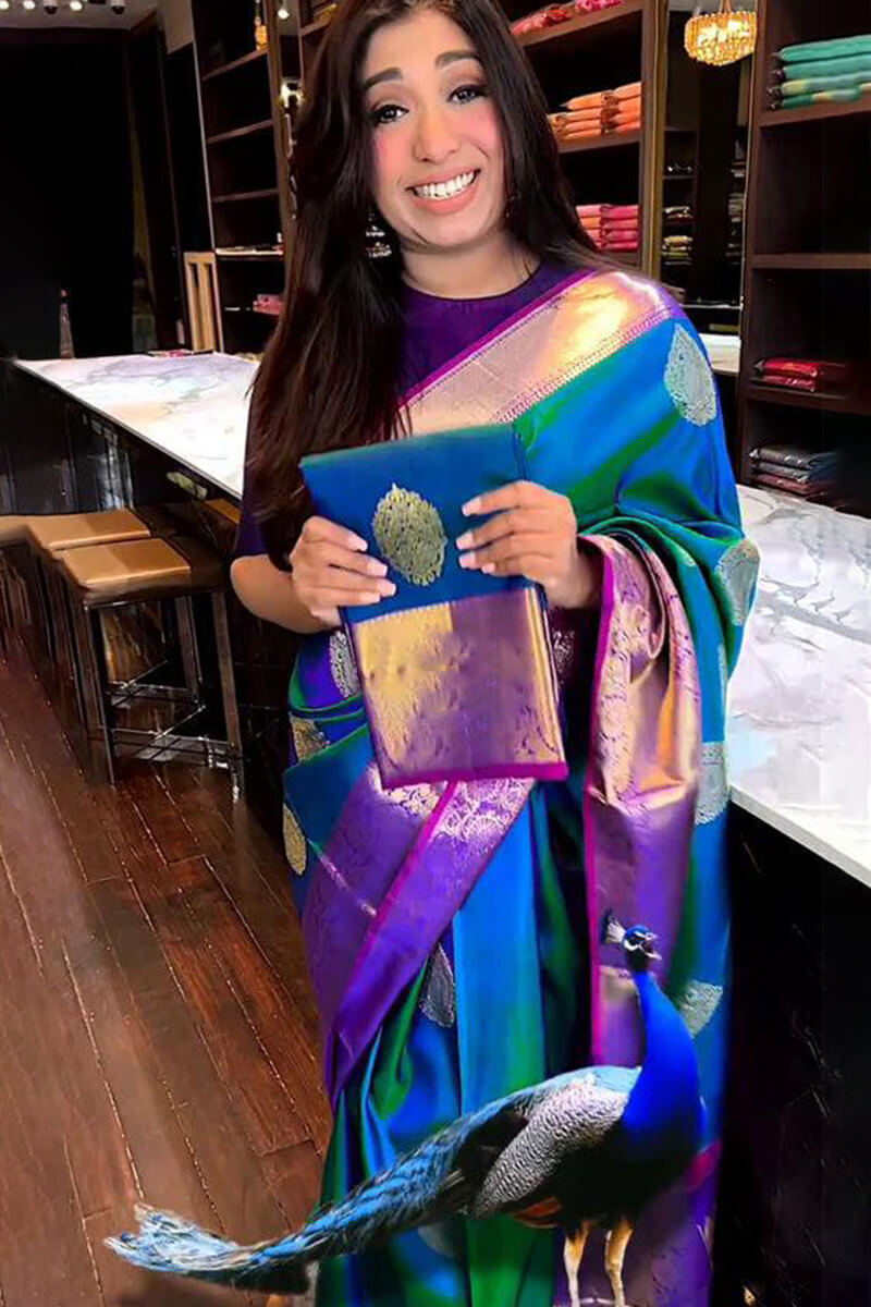 Flaunt Blue Soft Silk Saree With Sensational Blouse Piece