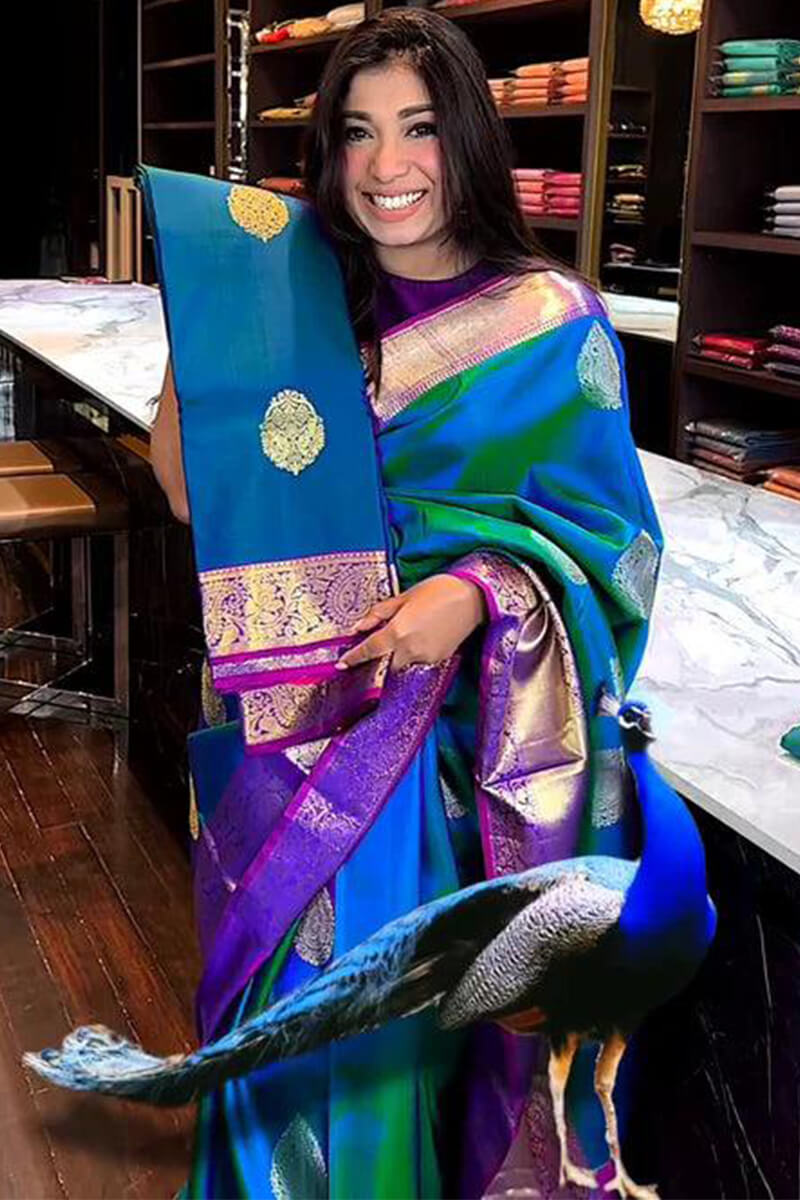 Flaunt Blue Soft Silk Saree With Sensational Blouse Piece