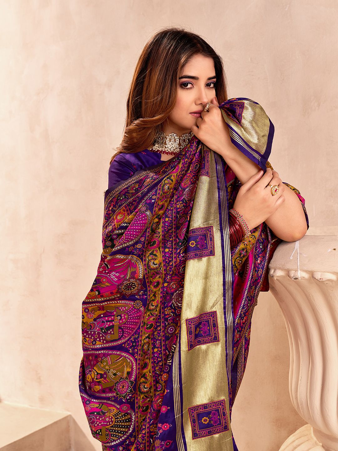 Delightful Blue Nylon Dola Pashmina Saree With Radiant Blouse Piece