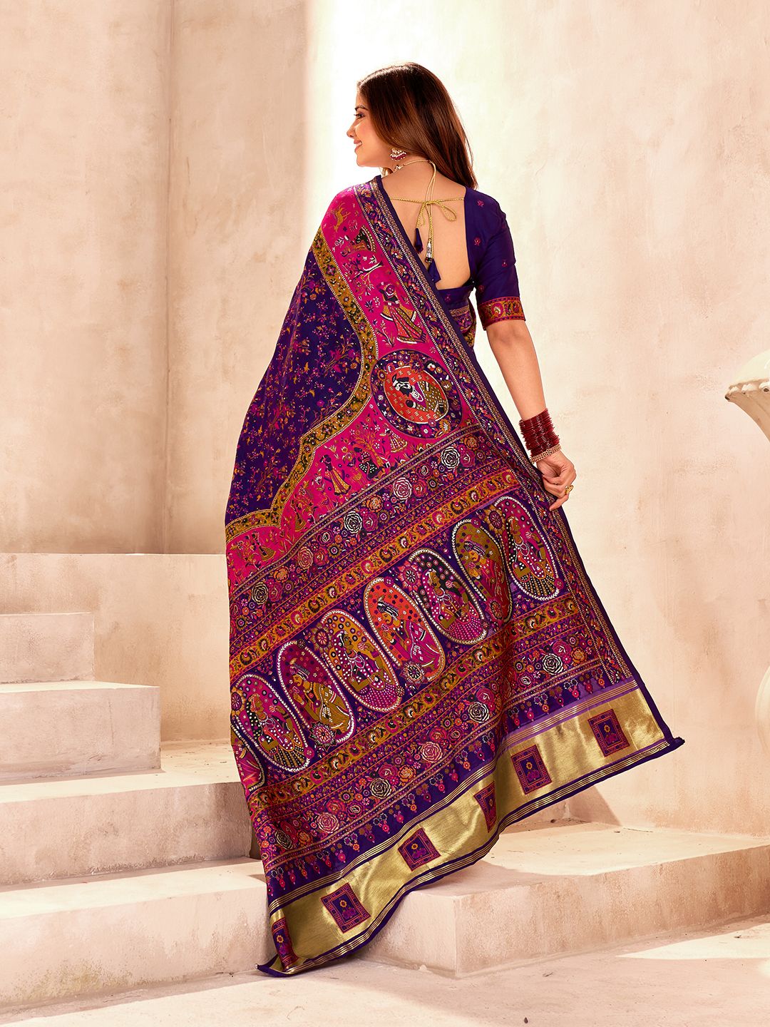 Delightful Blue Nylon Dola Pashmina Saree With Radiant Blouse Piece