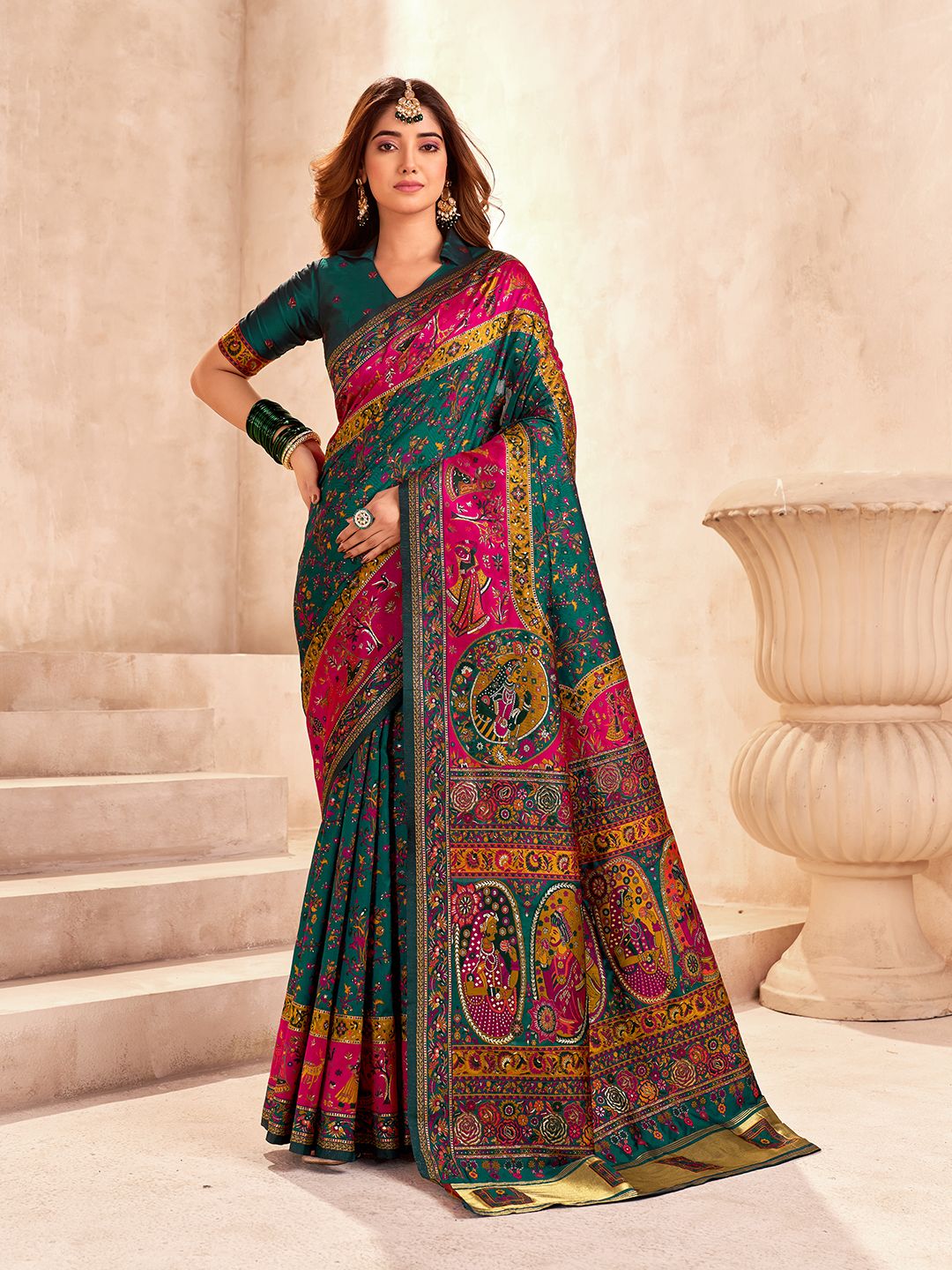 Capricious Dark Green Nylon Dola Pashmina Saree With Marvellous Blouse Piece