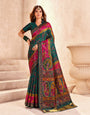 Capricious Dark Green Nylon Dola Pashmina Saree With Marvellous Blouse Piece
