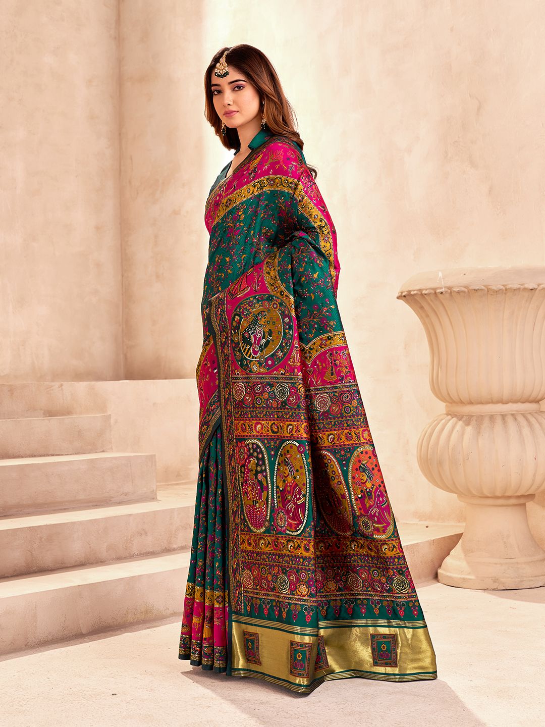 Capricious Dark Green Nylon Dola Pashmina Saree With Marvellous Blouse Piece