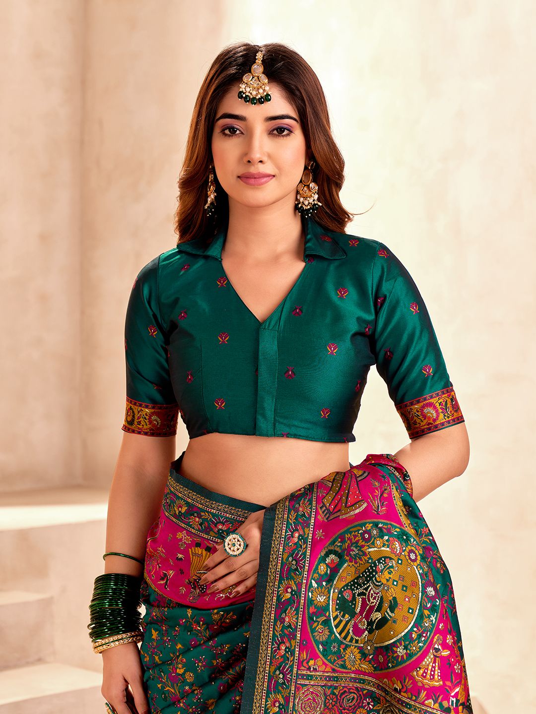 Capricious Dark Green Nylon Dola Pashmina Saree With Marvellous Blouse Piece