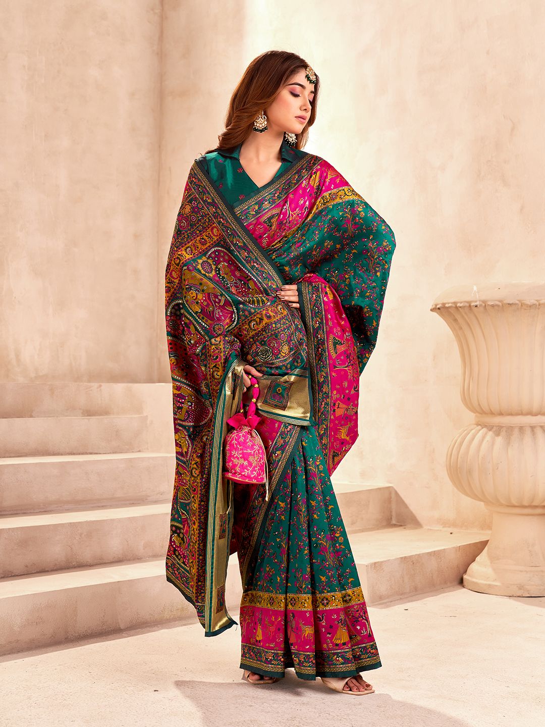 Capricious Dark Green Nylon Dola Pashmina Saree With Marvellous Blouse Piece