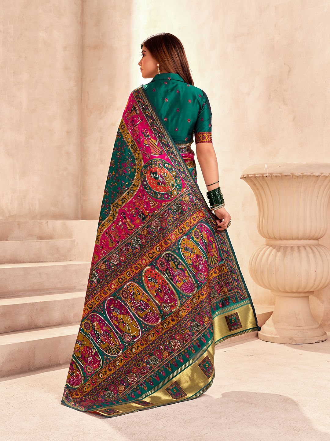 Capricious Dark Green Nylon Dola Pashmina Saree With Marvellous Blouse Piece