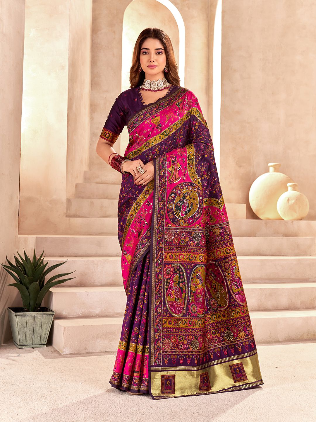 Alluring Purple Nylon Dola Pashmina Saree With Propinquity Blouse Piece