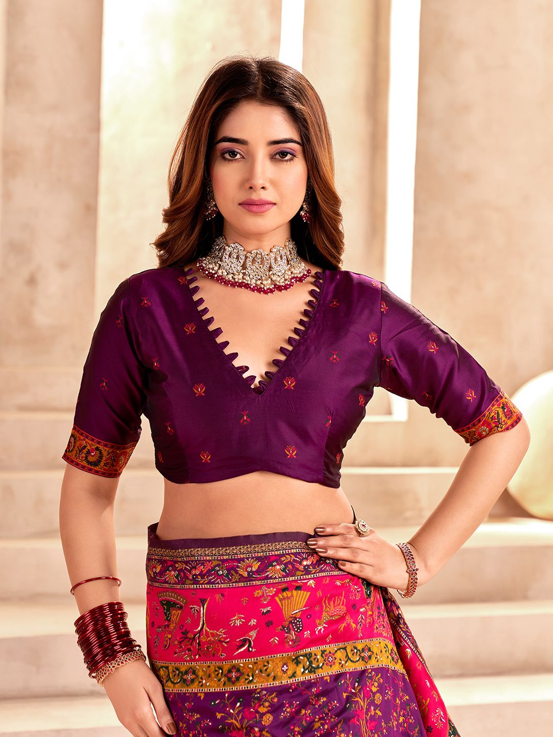Alluring Purple Nylon Dola Pashmina Saree With Propinquity Blouse Piece