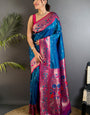 Quintessential Blue Paithani Silk Saree With Comely Blouse Piece