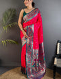 Artistic Dark Pink Paithani Silk Saree With Flamboyant Blouse Piece