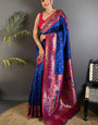 Enchanting Navy Blue Paithani Silk Saree With Effulgent Blouse Piece